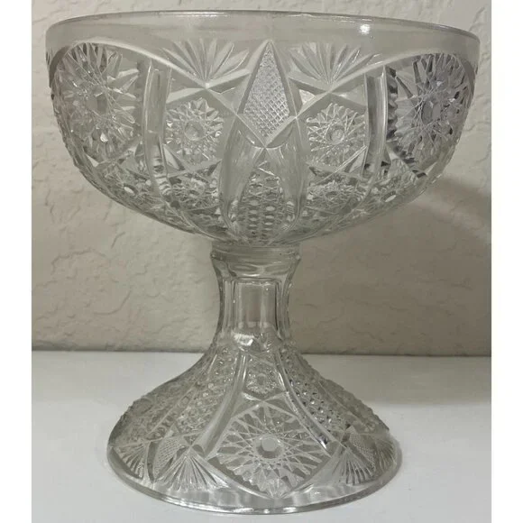 Vintage Etched Crystal Pedestal Compote Bowl Dish Candy Fruit Nuts Collectible - Picture 5 of 7